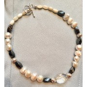 740 collier de perles, hématites, nacre, swarovski, argent sterling